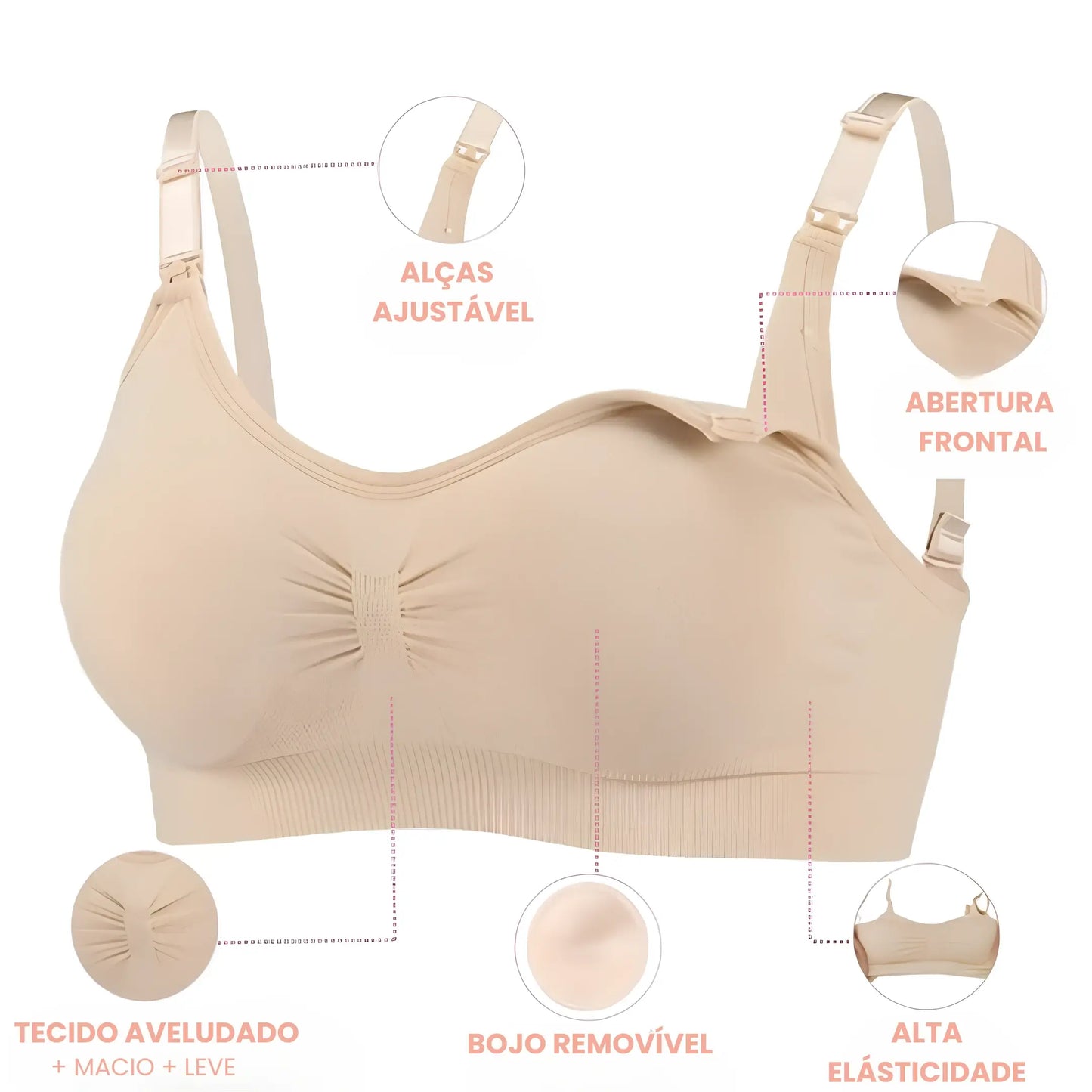 Kit 2 Sutiãs Amamentação Reforçado Pós Parto Bojo Removível Corpo e Colo
