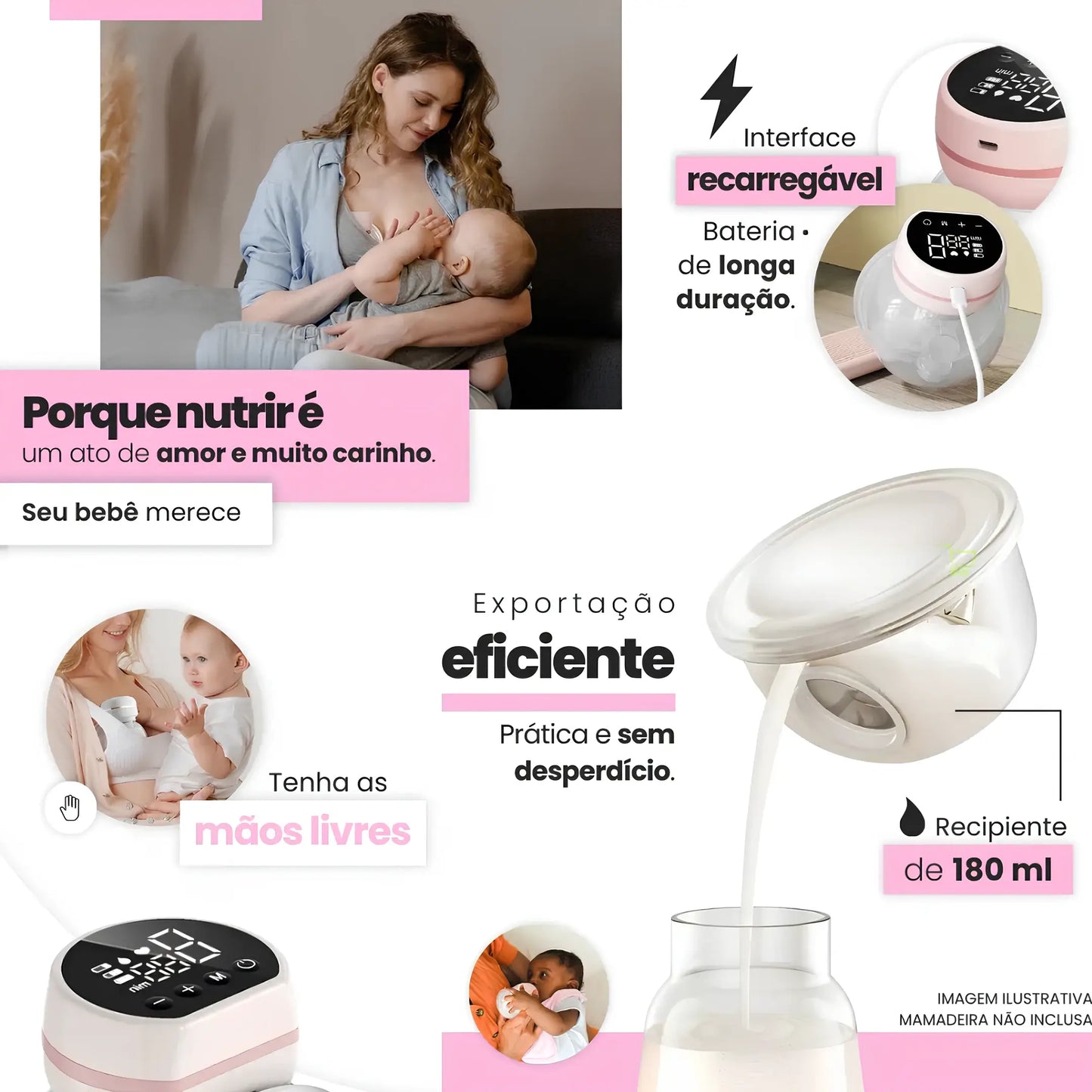 Bomba de Tirar Leite Elétrica Portátil Recarregável Corpo & Colo #111