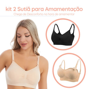 Kit 2 Sutiãs Amamentação Reforçado Pós Parto Bojo Removível Corpo e Colo