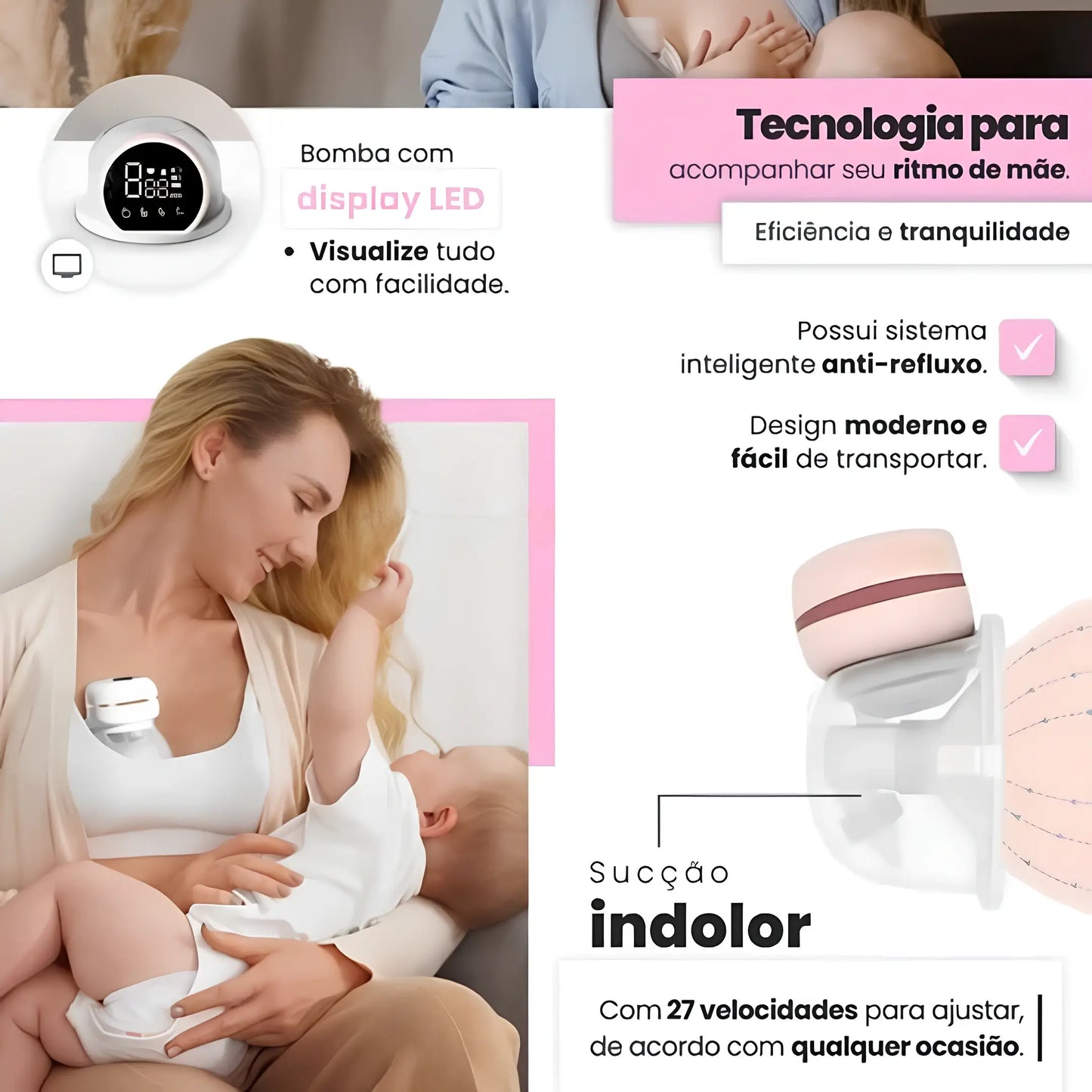 Bomba de Tirar Leite Elétrica Portátil Recarregável Corpo & Colo #111