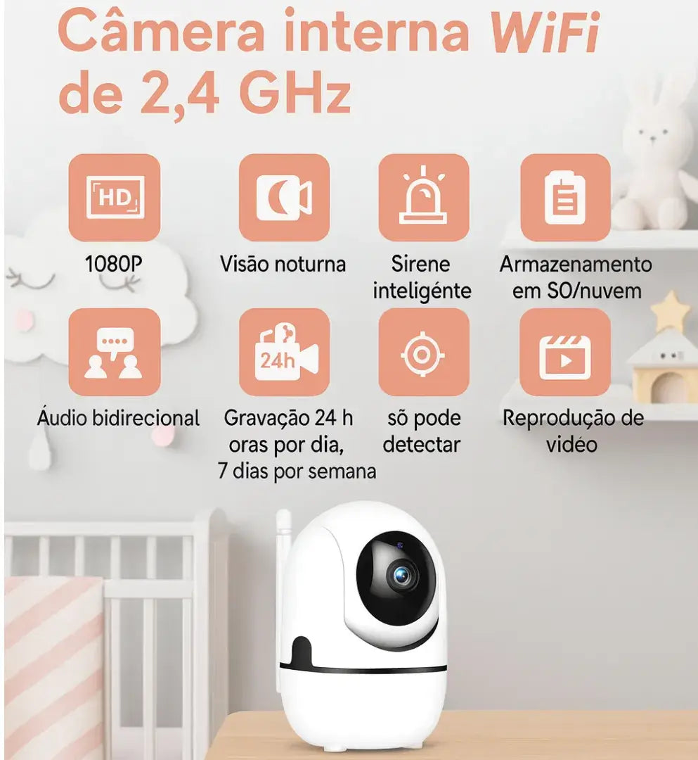 Câmera Babá Eletrônica Wifi 360° Visão Noturna com Áudio Corpo & Colo