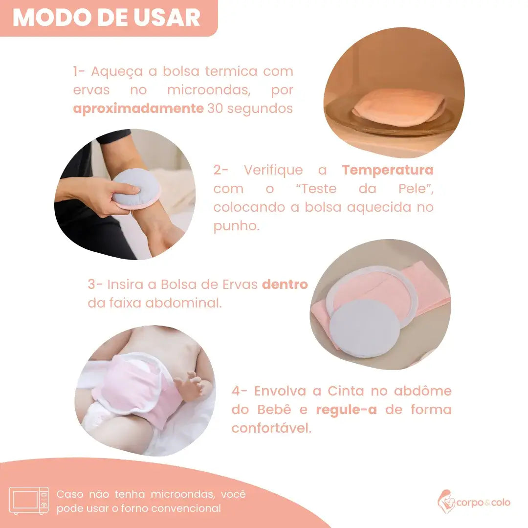 Cinta e Compressa Térmica para Cólica de Bebê com Ervas Corpo & Colo #777